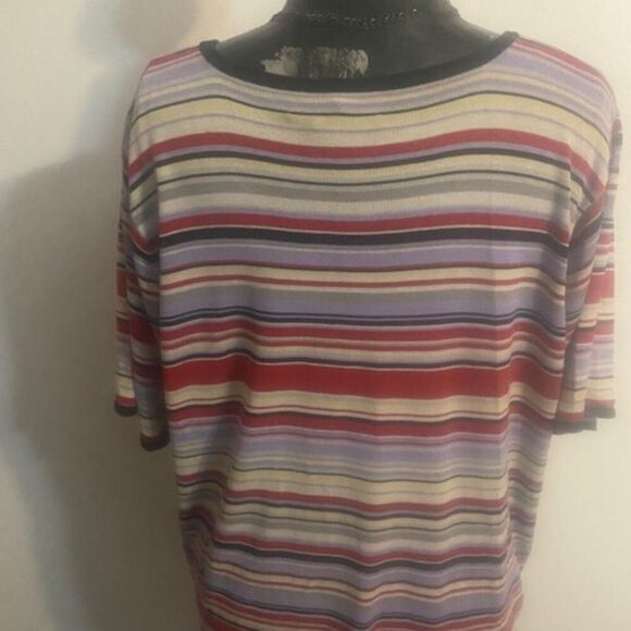 ASL Kasper & Co. Silk Black/Red/Lavendar stripe square neck sweater, size 3X - Picture 2 of 4